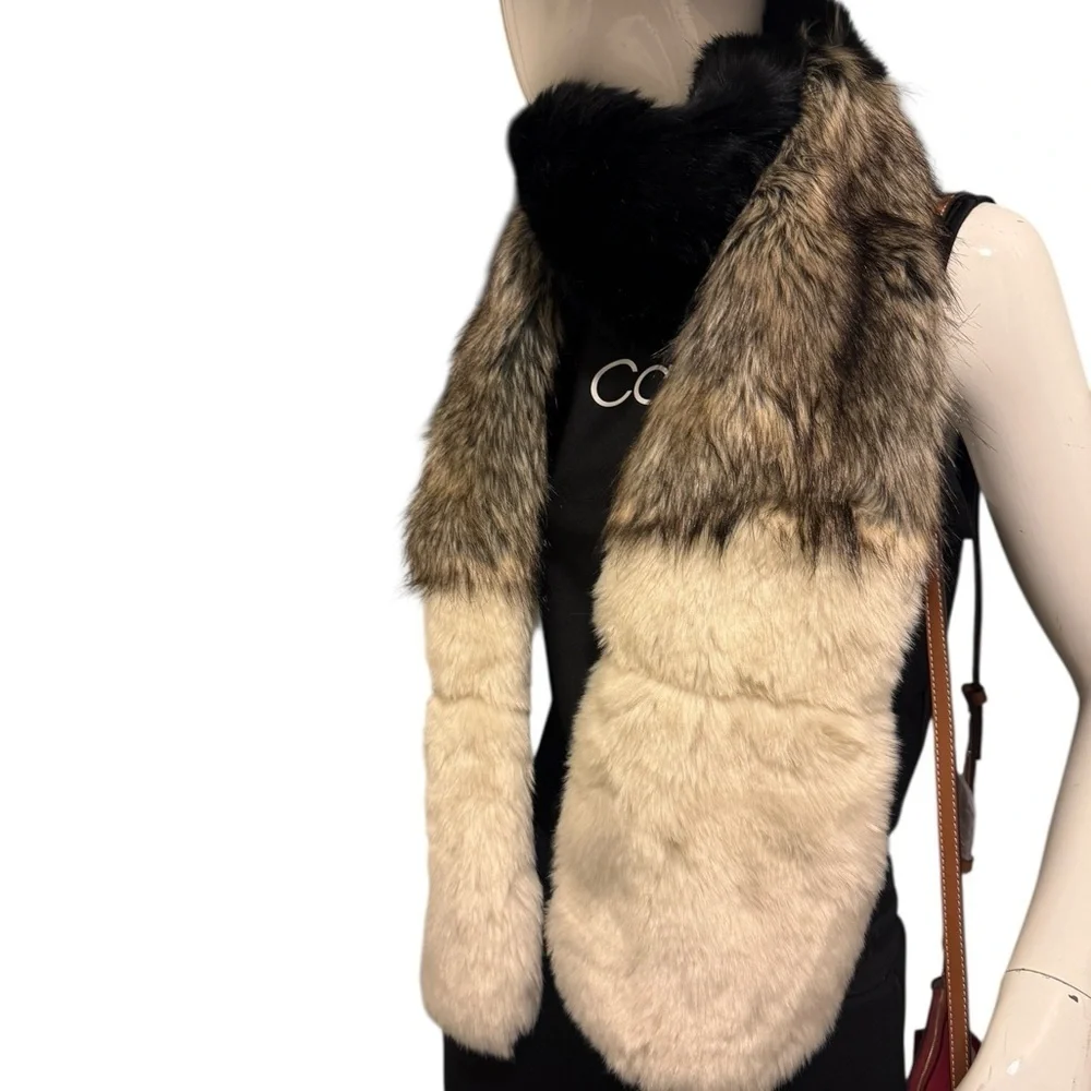 Topgate Luxurious Black and Brown Faux Fur Scarf. 80x7 inches new with tag